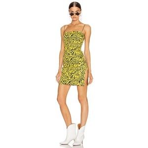 Miaou Lottie Mini Dress Bodycon Yellow Zebra Print Size Small